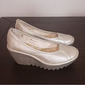 Fly London Metallic Yoko Wedge Slip-On Comfort Women's Shoes Size EU 37/US 6